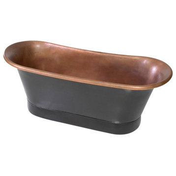 Sansiro 73" Heated Air Jetted Copper French Bateau Pedestal Tub Black Exterior