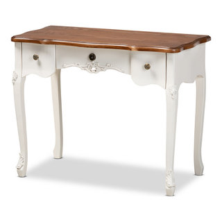 MaegenFrench Country White and Brown Small 3 Drawer Wood Console