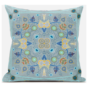 18" X 18" Blue and Gray Broadcloth Paisley Zippered Pillow