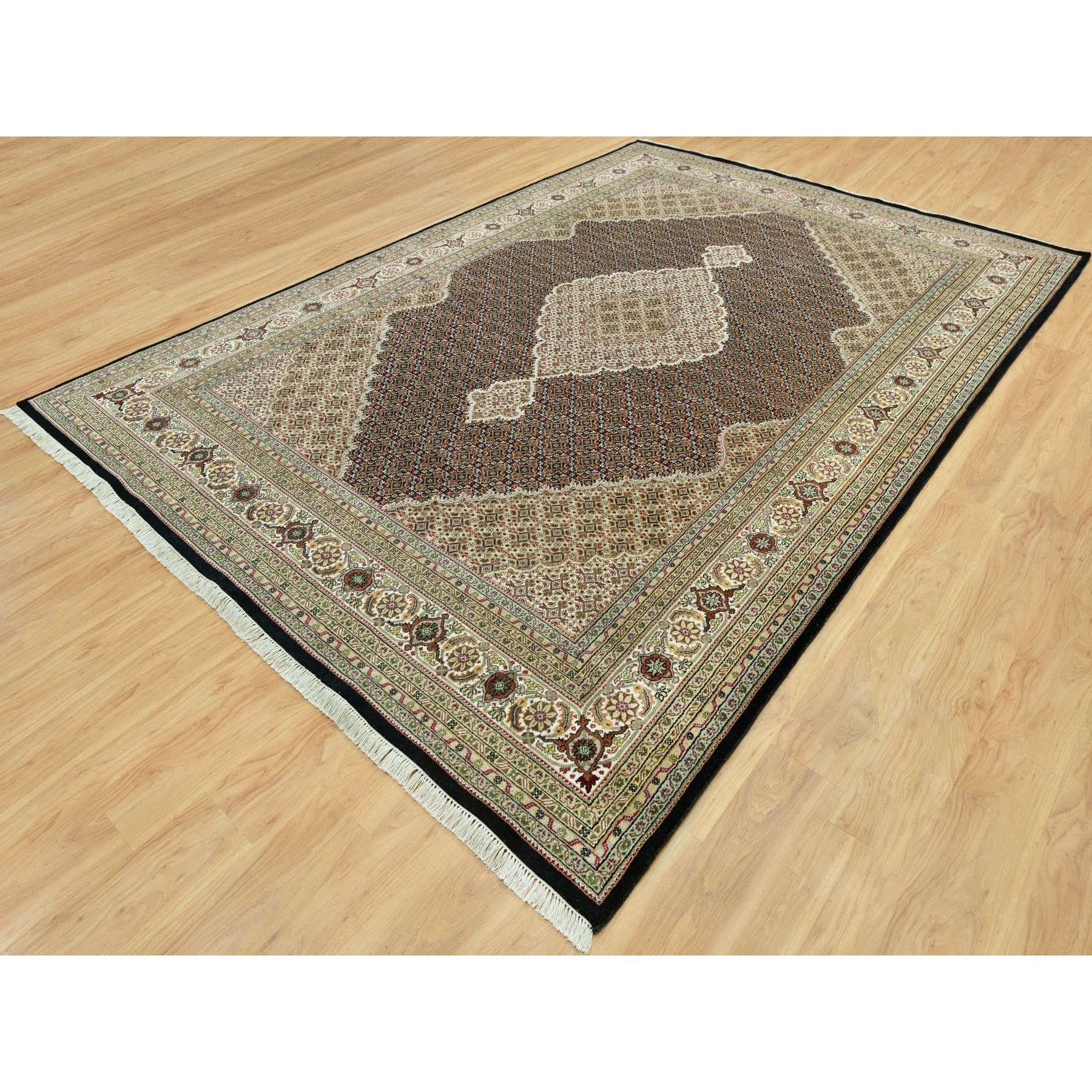 Smoky Black Hand Knotted All Wool Tebraz Mahi Fish Medallion Rug 9'8 ...