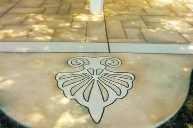 Inspiration for a mid-sized mediterranean backyard concrete paver patio remodel in San Francisco with a roof extension