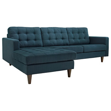 Empress Left-Facing Upholstered Fabric Sectional Sofa, Azure