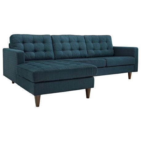 Empress Left-Facing Upholstered Fabric Sectional Sofa, Azure