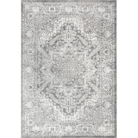 Modern Persian Vintage Medallion Light Grey 5' x 8' Area Rug