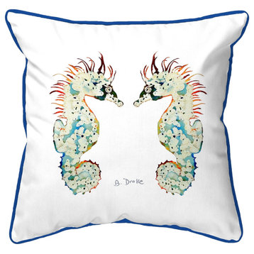 Betsy Drake Betsy's Seahorses White Background Large Corded Indoor/Outdoor Pill