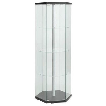 Bowery Hill Hexagonal Contemporary Glass Curio Cabinet in Black