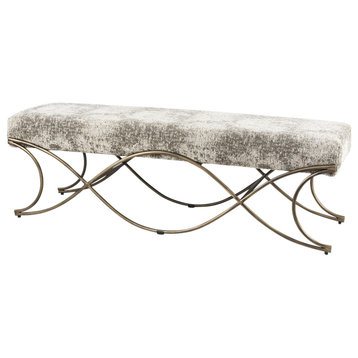 Ayla Light and Dark Gray Fabric Seat With Antique Gold Metal Frame Bench