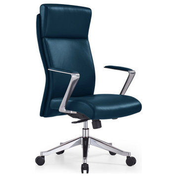 Adjustable Ergonomic Draper Leather Executive Chair With Aluminum Frame, Dark Teal