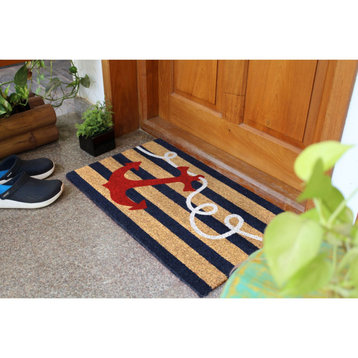 Red Machine Tufted Red Anchor Doormat, 18" x 30"