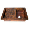 33" Drop-in One Bowl Hammered Copper Kitchen Sink w/ Removable Grill, 16 Gauge