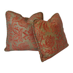 Fortuny Fabric Peach Velvet on Gold Pillow Pair - Products