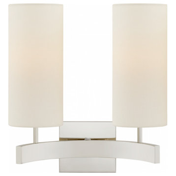 Aimee Wall Sconce, 2-Light, Polished Nickel, Linen Shade, 14.75"H