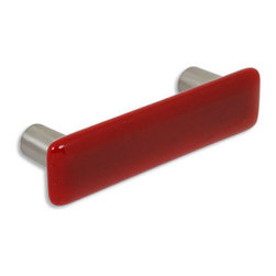 CKP - Art Glass Pull, Red, Dull Brushed Nickel Base - Cabinet And Drawer Handle Pulls