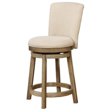 Linon Davis Counter Stool Wood Legs Upholstered Back & Swivel Seat in Taupe