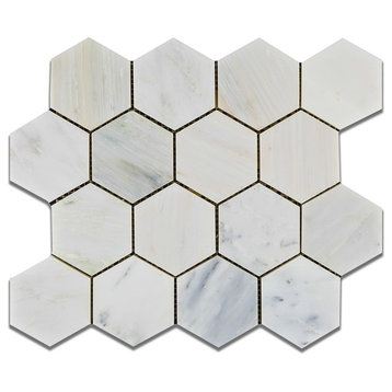 Oriental White / Asian Statuary Marble Polished 3" Hexagon Mosaic Tile