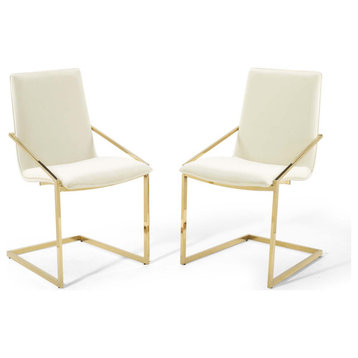 Pitch Dining Armchair Performance Velvet Set of 2, Gold Ivory