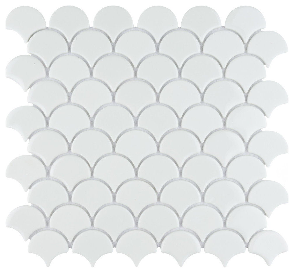 Expressions Scallop White Glass Floor and Wall Tile