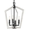 Galloway 4-Light 18" Matte Black Foyer Light With Distressed White Accents