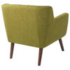 Mid Century Accent Chair, Angled Wooden Legs and Square Button Tufted Back, Green