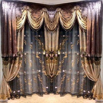 best quality Hotel Coffee color luxury Black out curtains Round corner drapes