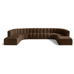Meridian Furniture - Arc Velvet Upholstered 10-Pc. U-Shaped Modular Sectional, Brown - Give your living room or den the perfect blend of style and versatility with this Arc velvet fabric curved modular Sectional. Part of the Arc modular furniture collection, this Sectional comes upholstered in rich brown velvet fabric and features deep channel tufting that adds a touch of luxury while enhancing comfort and support. A seamless combination of form and function, this chair can be used with other Arc pieces to create a myriad of configurations in your well-curated room.