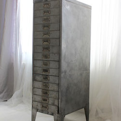 Felix Tall & Narrow Reclaimed Vintage Industrial 1940s Steel 15 Drawer Cabinet - Filing Cabinets