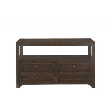 Classic Console Table, Pine Wood Construction With 4 Framed Drawers, Dark Mocha