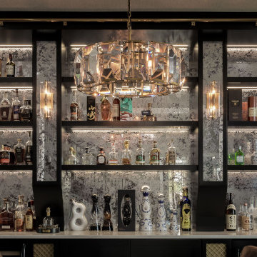 Modern Home Bar with Mirrored Back Wall – Chicago