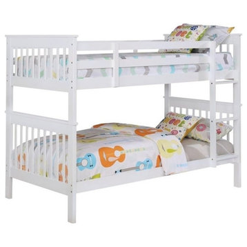 Pemberly Row Transitional Wood Twin Over Twin Bunk Bed White