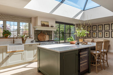Inspiration for a large classic kitchen in Other with limestone flooring, an island and yellow worktops.