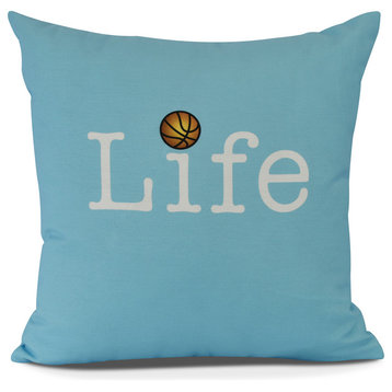 Life + Ball, Word Print Pillow, Blue, 20" x 20"