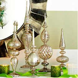Silvery Glass Finials - Set of 5 - New - Holiday Accents And Figurines
