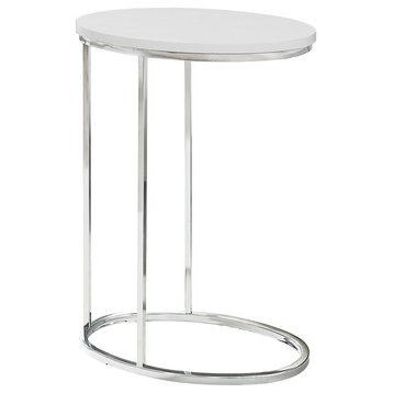 Accent Table C-Shaped End Side Snack Metal Laminate Glossy White Chrome