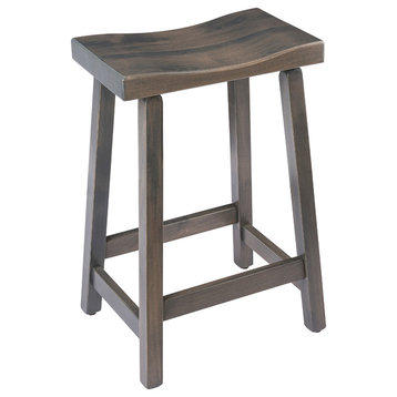 Urban Rustic Saddle Bar Stool, Maple Wood , Antique Slate Stain, Counter Height