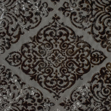 Charcoal Gray Damask Velvet Fabric By The Yard, 54 inches width
