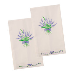 The Designs of Distinction - Lavender Hand Embroidered Guest Towels, Set of 2 - Bath Towels