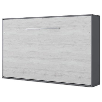 INVENTO Horizontal Wall Bed with LED with mattress 47.2"x78.7", Grey/Light Grey Oak