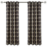 Royal Tradition - Studio Jacquard Grommet Top Curtains, Set of 2, Chocolate, 104"x63", Set of 2 - This 100% Polyester Studio Abstract Jacquard Window Curtain Panel add contemporary styling of any Home Decor. The highlight of this drapery is the stylish Abstract Jacquard Pattern in must have colors & Silver metal grommets sewn at the top of the panel. Designed for a look of elegance, the grommets are spaced in such a way that the drapery forms neat pleated gatherings when left partially open.
