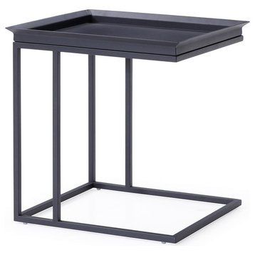 Modern Rutland Side Table - Black Lacquer with Matte Black Steel Base
