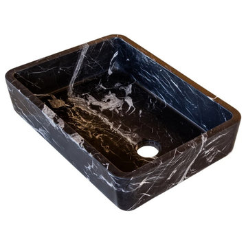 Toros Black Marble Rectangular Sink Semi-Polished (W)14.4 (L)20.3" (H)4.7"