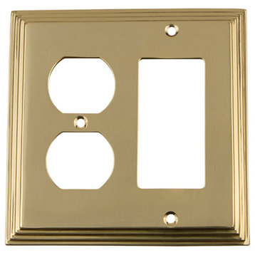 NW Deco Switch Plate With Rocker and Outlet, Polished Brass