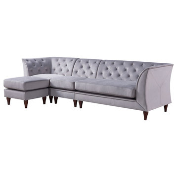 Furniture of America Trielle Velvet Modular Sectional with Ottoman in Gray