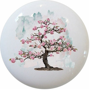 Blossoming Tree Watercolor Ceramic Cabinet Drawer Knob