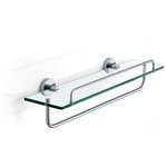 Haus - Meridian Wall Mounted Glass Shelf with Towel Bar - Accessorize your bathroom like a five star resort. Haus's Meridian collection is subtle in its minimalist design while remaining flexible in its application. This is only part of the reason why the design team of an international luxury brand hotel hand-picked this collection to be featured as the standard in one of their flagship brand hotels. The Meridian Wall Mounted Towel Bar has ample space for the most plush towels and undergoes a three-stage finish process to create a luminous triple plated polished chrome finish that not only makes it striking to the eye, but resistant to corrosion. The solid brass construction of the Meridian wall mounted glass shelf with towel bar provides structural sturdiness and durability, and will match all design schemes. Complete your bathroom with the full Meridian Collection.