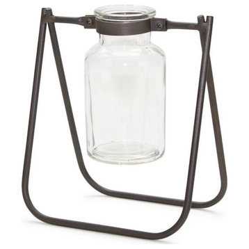 Jar With Stand 2-Piece Set, 6"Lx6.75"H Iron/Glass