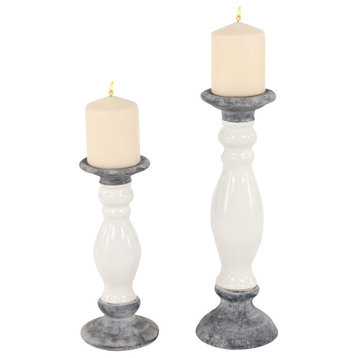 Vintage Style Textured Gray and White Ceramic Tall Candle Holders