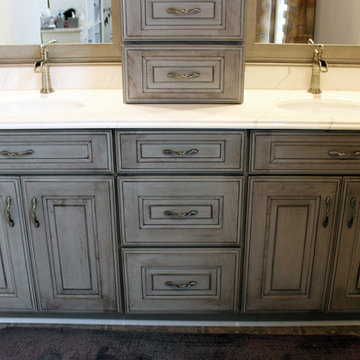 Peppercorn Cherry Vanity with Alabaster Ice Gray Cultured Marble Countertops