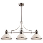 Elk Home - Chadwick 3-Light Island Light, Polished Nickel And White Glass - The Chadwick Collection Reflects The Beauty Of Hand-Turned Craftsmanship Inspired By Early 20Th Century Lighting And Antiques That Have Surpassed The Test Of Time. This Robust Collection Features Detailing Appropriate For Classic Or Transitional Decors. White Glass Compliments The Various Finish Options Including Polished Nickel, Satin Nickel, And Antique Copper. Amber Glass Enriches The Oiled Bronze Finish.