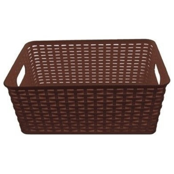 Plastic Rattan Storage Box Basket Organizer, Brown, Large