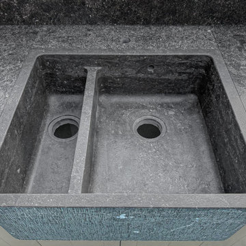 Custom local stone double bowl butler's sink (work in progress)